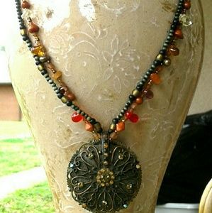 Beaded necklace/choker with charm